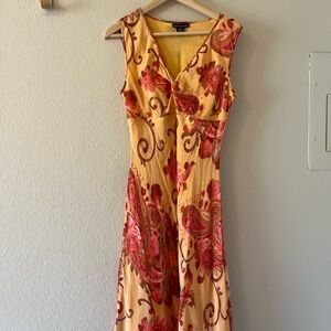 Vintage Paisley Maxi Dress - orange and pink